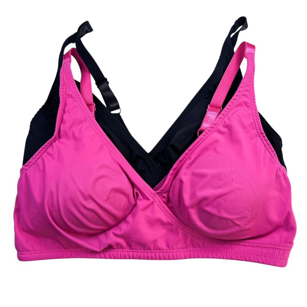 Rhonda Shear Wireless Bras Large Set of 2 ButterKnit Pink Black Comfort Stretch